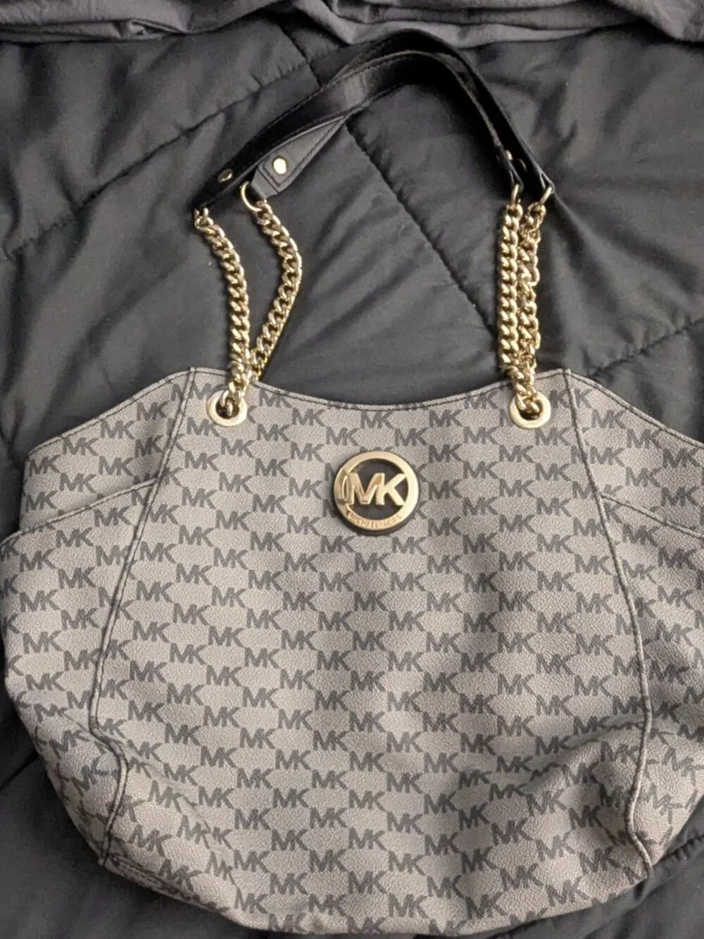 Michael Kors Signature MK Monogram Gold Chain Hobo Shoulder Bag w/ COA